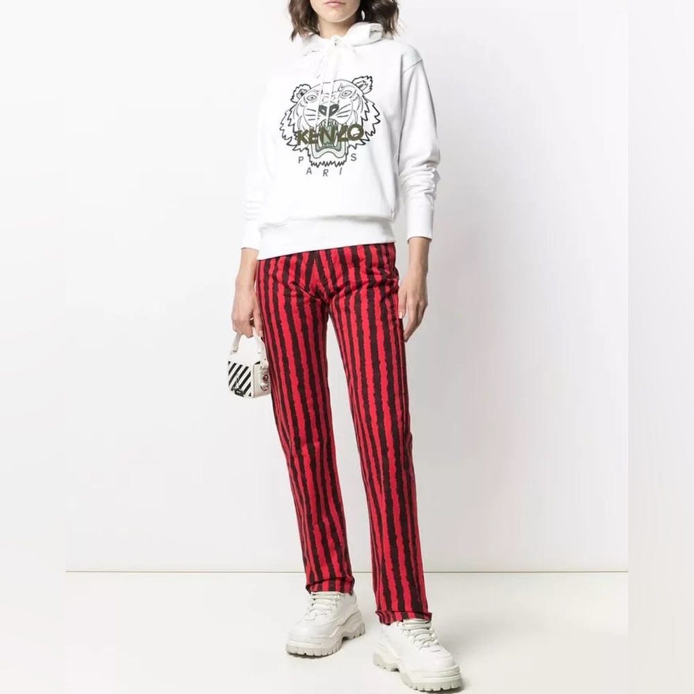 KENZO Paris Red & Black Vertical Tiger Stripe Straight Leg Jeans Size 4